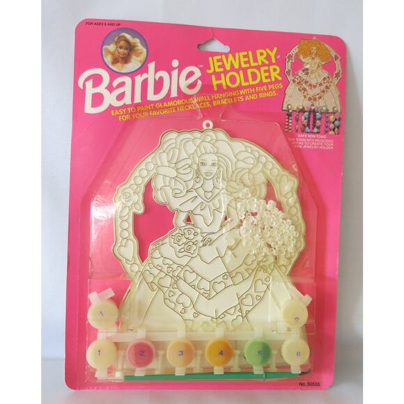 Vintage 1994 BARBIE NEW Paint Jewelry Holder Wall Hanging Sequins Craft House - Picture 1 of 8